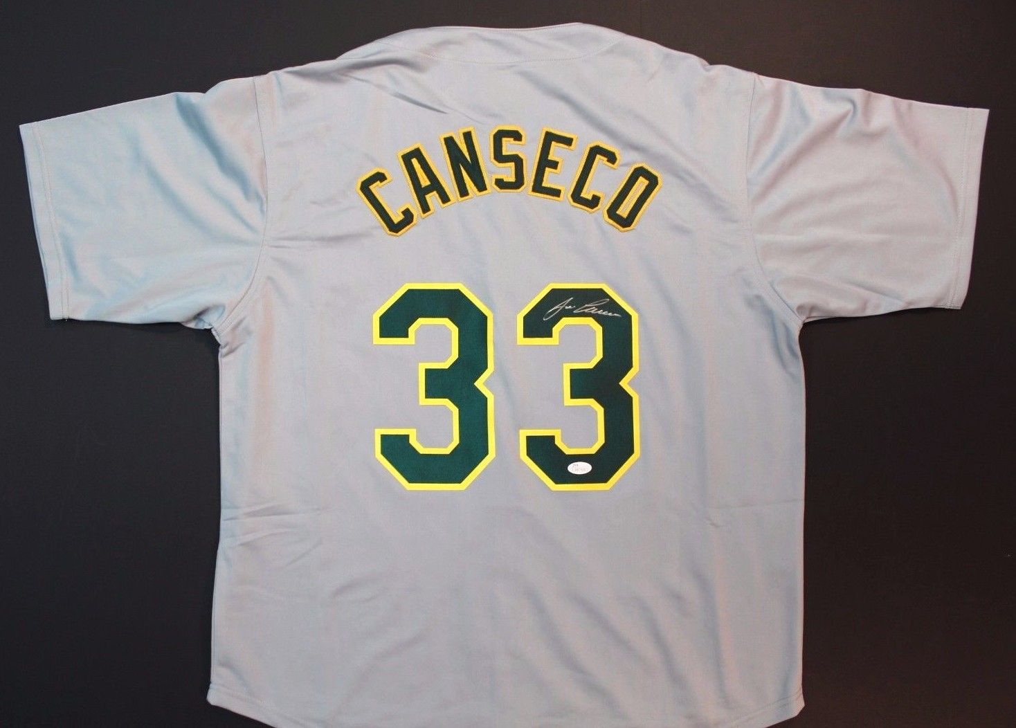 Autographed/Signed Jose Canseco Oakland White Baseball Jersey JSA COA
