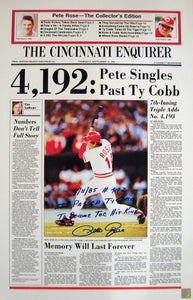 Pete Rose Signed Autographed Hit 4192 Cincinnati Newspaper Cover 15x24 Photo (ASI COA)