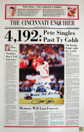 Pete Rose Signed Autographed Hit 4192 Cincinnati Newspaper Cover