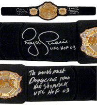 Royce Gracie & Ken Shamrock Signed Autographed UFC Replica Heavyweight Championship Belt (ASI COA)