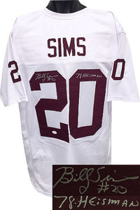 Billy Sims Signed Autographed "78 Heisman" Oklahoma Sooners White Football Jersey (JSA COA)