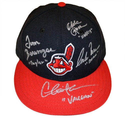 Charlie Sheen, Tom Berenger, Corbin Bernsen & Chelcie Ross Signed Autographed Cleveland Indians Cap (ASI COA)