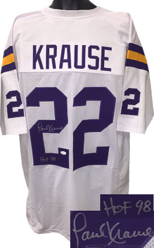 Paul Krause Signed Autographed Minnesota Vikings Football Jersey (JSA COA)