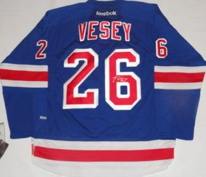 Jimmy Vesey Signed Autographed New York Rangers Hockey Jersey (JSA COA)