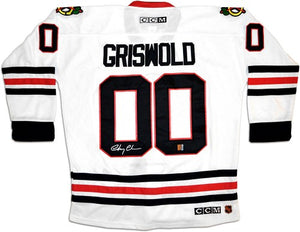 Chevy Chase Signed Autographed "Clark Griswold" Chicago Blackhawks Hockey Jersey (ASI COA)