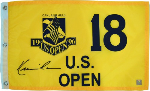 Kevin Costner Signed Autographed Tin Cup 1996 US Open Oakland Hills Pin Flag (ASI COA)