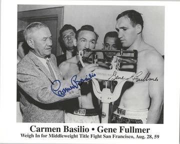 Carmen Basilio & Gene Fullmer Signed Autographed Glossy 8x10 Photo (SA COA)