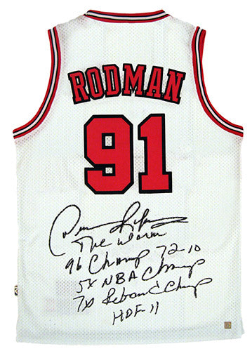 Dennis Rodman Signed Autographed Chicago Bulls Basketball Jersey w/ Stats (ASI COA)