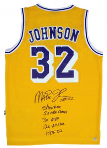 Magic Johnson Signed Autographed Los Angeles Lakers Stat Basketball Jersey (ASI COA)