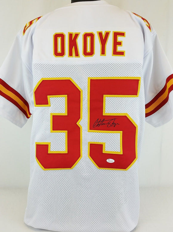Christian Okoye Signed Autographed Kansas City Chiefs Football Jersey (JSA COA)