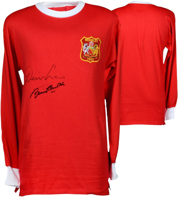 Bobby Charlton & Denis Law Signed Autographed Manchester United Soccer Jersey (Fanatics COA)