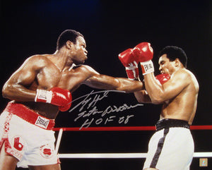 Larry Holmes Signed Autographed Glossy 16x20 Photo vs Muhammad Ali (ASI COA)