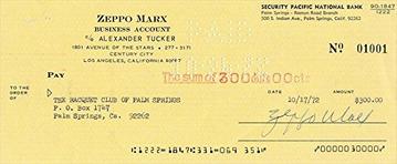 Zeppo Marx Signed Autographed Vintage 1972 Personal Check (SA COA)