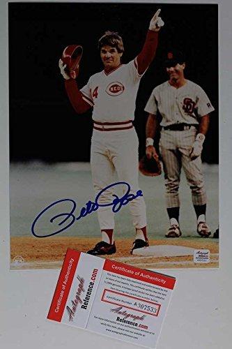 Pete Rose Signed Autographed Record Breaking Hit Glossy 8x10 Photo Cincinnati Reds (AutographReference COA)