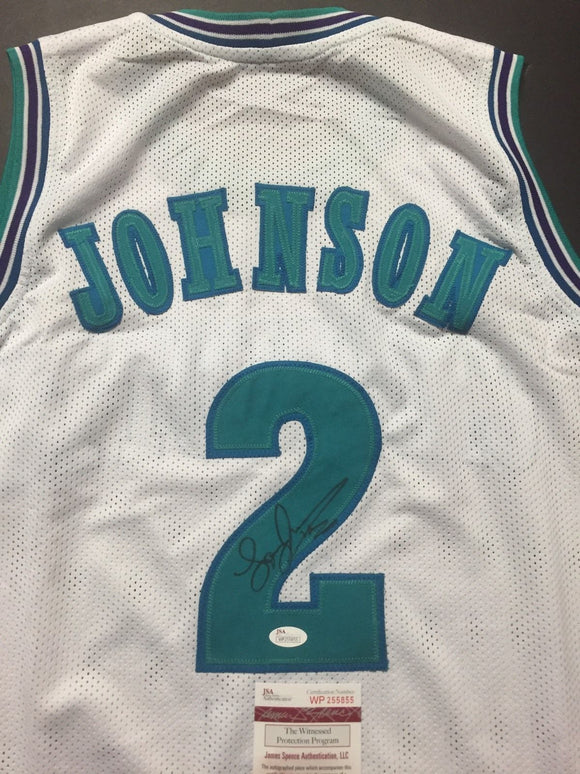 Larry Johnson Signed Autographed Charlotte Hornets Basketball Jersey (JSA COA)