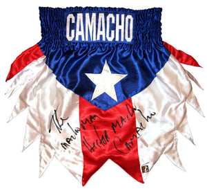 Hector "Macho" Camacho Signed Autographed White, Red & Blue Boxing Trunks (ASI COA)