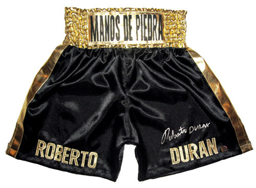 Roberto Duran Signed Autographed Black Boxing Trunks (ASI COA)