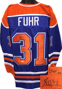 Grant Fuhr Signed Autographed Edmonton Oilers Hockey Jersey (JSA COA)