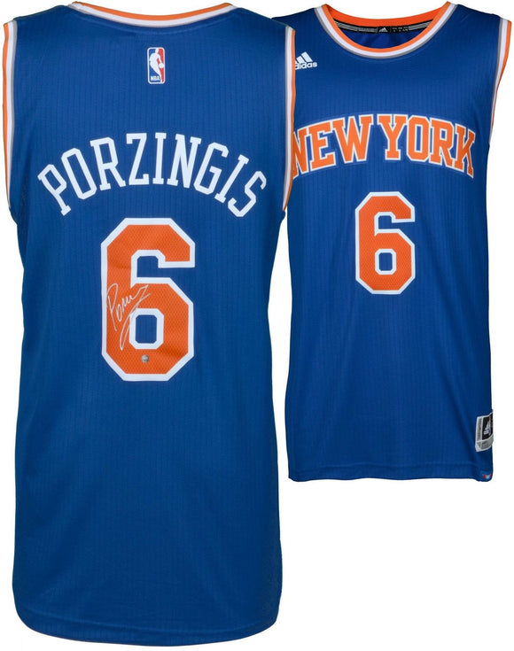 Kristaps Porzingis Signed Autographed New York Knicks Basketball Jersey (JSA COA)