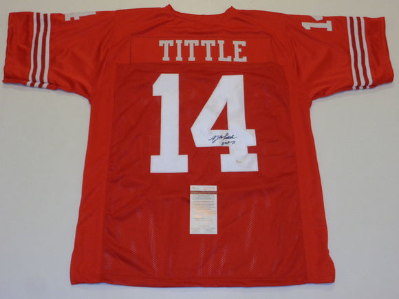 Y.A. Tittle Signed Autographed 'HOF 71' New York Giants Throwback Football Jersey (JSA COA)