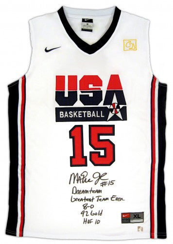 Magic Johnson Signed Autographed USA Dream Team Stat Basketball Jersey (ASI COA)