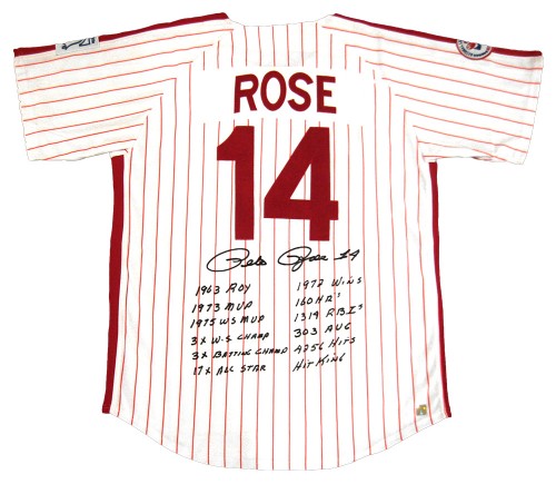 Pete Rose Signed Autographed Philadelphia Phillies Baseball Jersey w/ Stats (ASI COA)