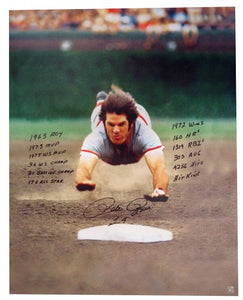 Pete Rose Signed Autographed "The Dive" 28x35 Canvas Print w/ Stats (ASI COA)