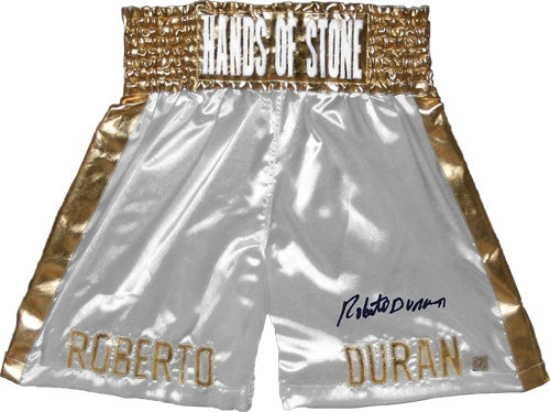 Roberto Duran Signed Autographed White Boxing Trunks (ASI COA)