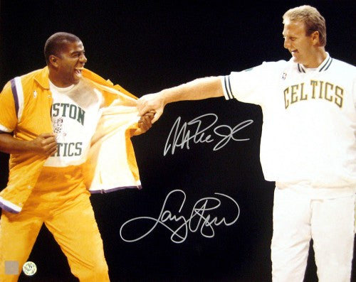 Magic Johnson & Larry Bird Signed Autographed Glossy 16x20 Photo (ASI COA)
