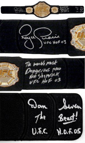 Royce Gracie, Ken Shamrock & Dan Severn Signed Autographed UFC Replica Heavyweight Championship Belt (ASI COA)