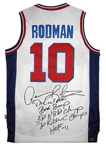 Dennis Rodman Signed Autographed Detroit Pistons Basketball Jersey w/ Stats (ASI COA)