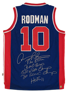 Dennis Rodman Signed Autographed Detroit Pistons Basketball Jersey w/ Stats (ASI COA)