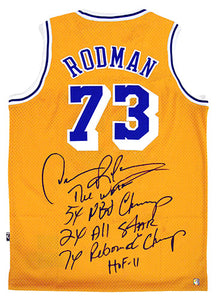 Dennis Rodman Signed Autographed Los Angeles Lakers Basketball Jersey w/ Stats (ASI COA)