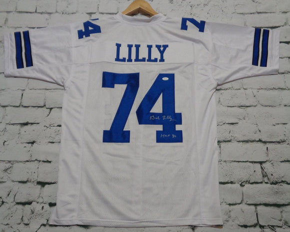Bob Lilly Signed Autographed 'HOF 80' Dallas Cowboys White Football Jersey (JSA COA)