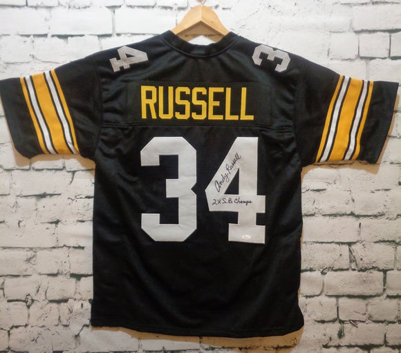 Andy Russell Signed Autographed '2x SB Champs' Pittsburgh Steelers Black Football Jersey (JSA COA)